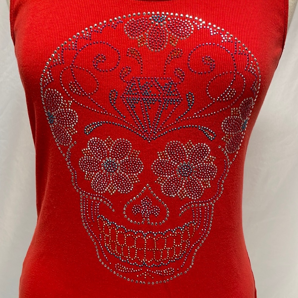 Old Navy Fitted Ribbed Tank with Added Rhinestones Sugar Skull